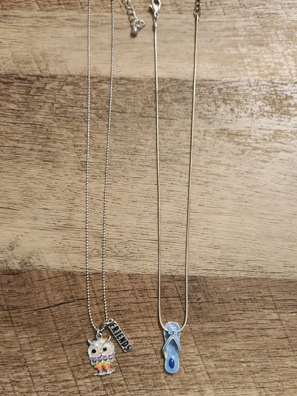 Kids Colorful Owl 'Friends' Pendant Necklace - Blue Flip Flop Accent